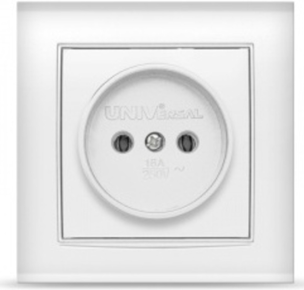Розетка одноместная "UNIVersal" серия "Бриллиант" б/з, с/у, 16А, 220В, белая (еврослот) (HU1917)
