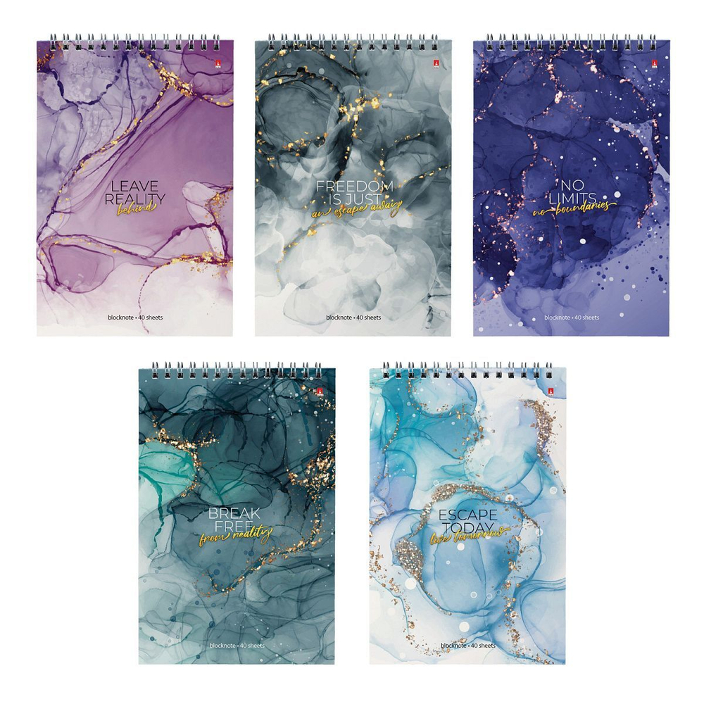 Блокнот А5 40л гребень "Мрамор" клетка