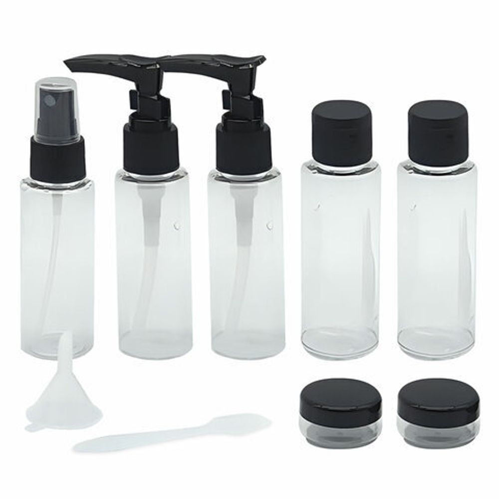 Дорожный набор флаконов в косметичке с наклейками, 7 флаконов (5х50 мл, 2х10 мл), DASWERK, 609298