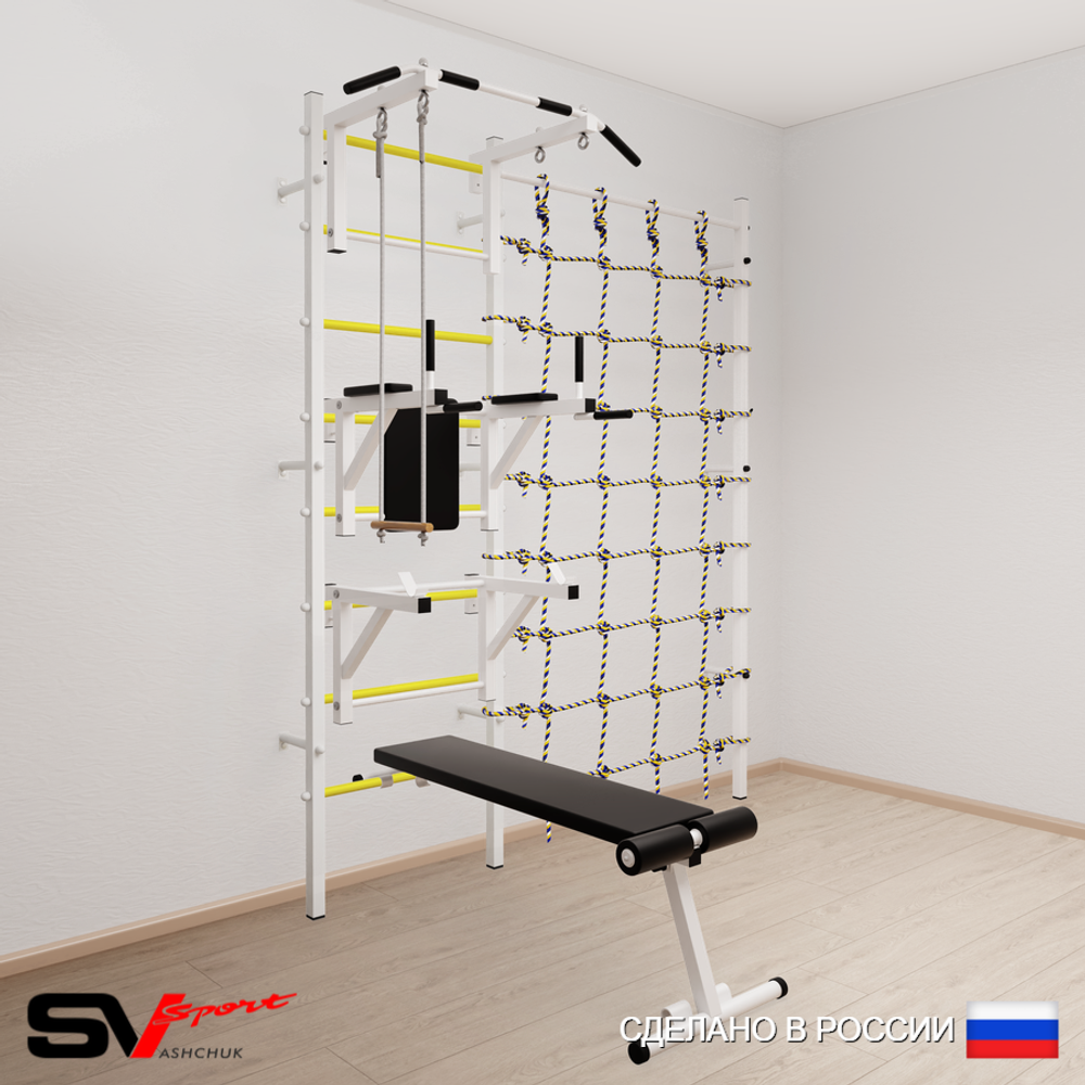 Шведская стенка Sv Sport усиленная 6930 (Турник стандарт/Брусья/Стойка/Скамья/Трапеция/Канатный лаз)
