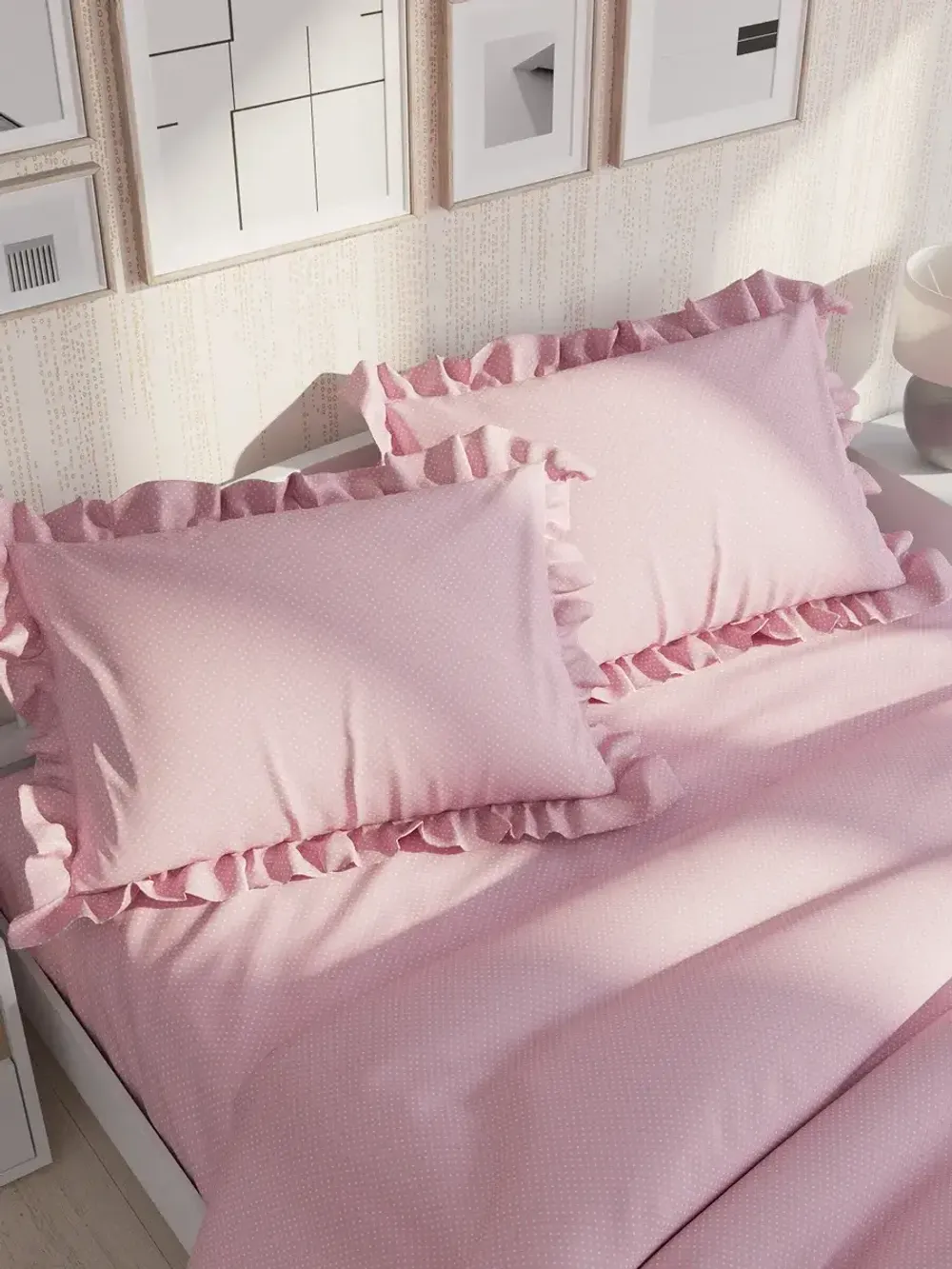 Декоративная наволочка с рюшами, оборками "Соцветие" 50х70 см, 1 шт, без молнии