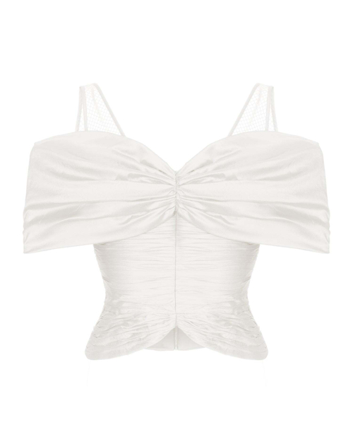Блуза-топ драпированная из шелка и сетки с открытыми плечами