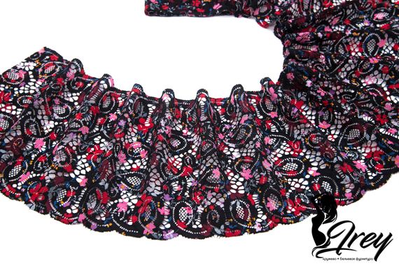 03-196 ОПТ Кружево эластичное 19 см, фламенко, черный/красный