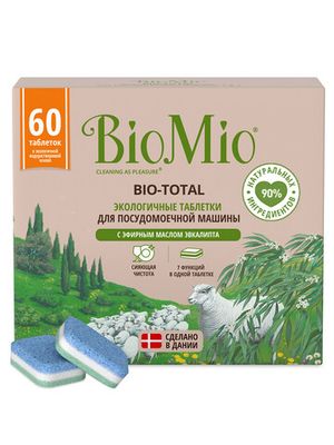 Таблетки "Bio-total" для посудомоечной машины, с маслом эвкалипта BioMio, 60 шт