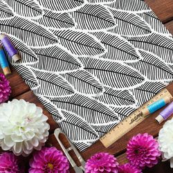 Ткань муслин плотный рисунок чёрно-белого папоротника