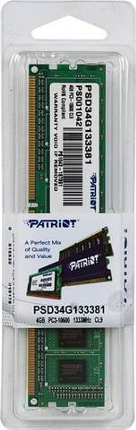 Память DDR3 4Gb 1333MHz Patriot PSD34G133381 RTL PC3-10600 CL9 DIMM 240-pin 1.5В