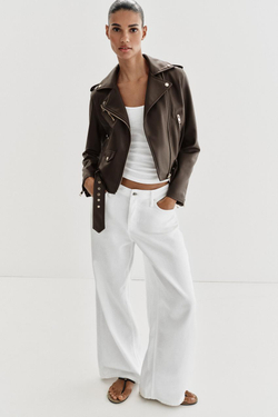 ZARA КУРТКА В БАЙКЕРСКОМ СТИЛЕ ИЗ ИСКУССТВЕННОЙ КОЖИ, КОРИЧНЕВЫЙ