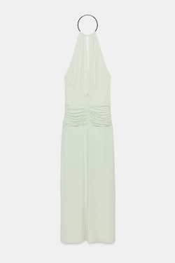 ZARA ДЛИННОЕ ПЛАТЬЕ С ЧОКЕРОМ, СЕРО-СИНИЙ