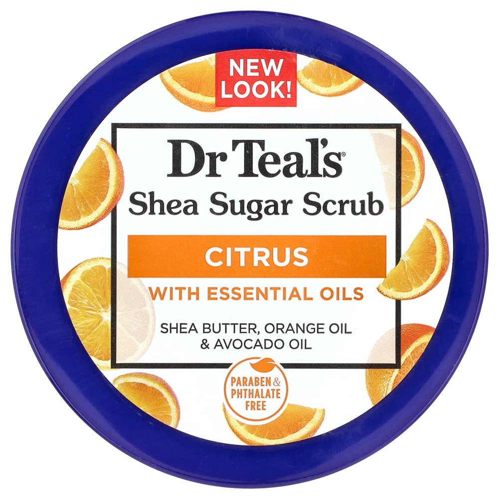 Dr. Teal's, сахарный скраб с маслом ши, цитрус, 538 г (19 унций)