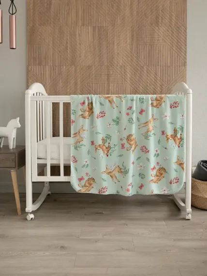 Плед Baby Nice micro flannel Оленята мятный 100х140 см