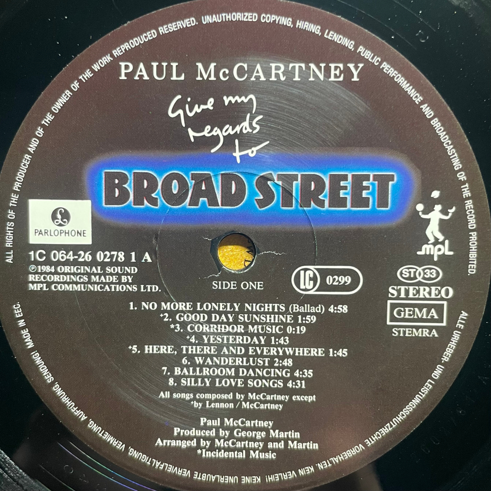 Paul McCartney - Give My Regards To Broad Street (Европа 1984г.)