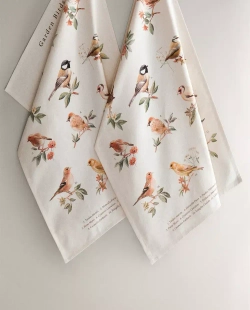 ZARA HOME ХЛОПКОВОЕ КУХОННОЕ ПОЛОТЕНЦЕ С ПРИНТОМ (НАБОР ИЗ 2 ШТ.), ЭКРЮ