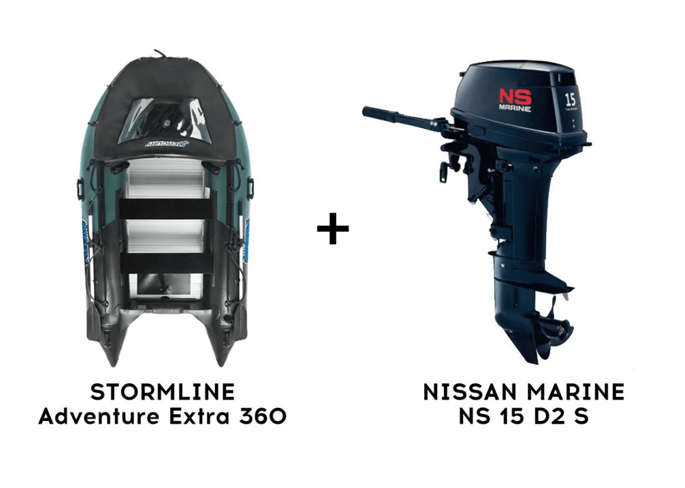 Лодка ПВХ STORMLINE Adventure Extra 360 + 2х-тактный лодочный мотор NISSAN MARINE NS 15 D2 S