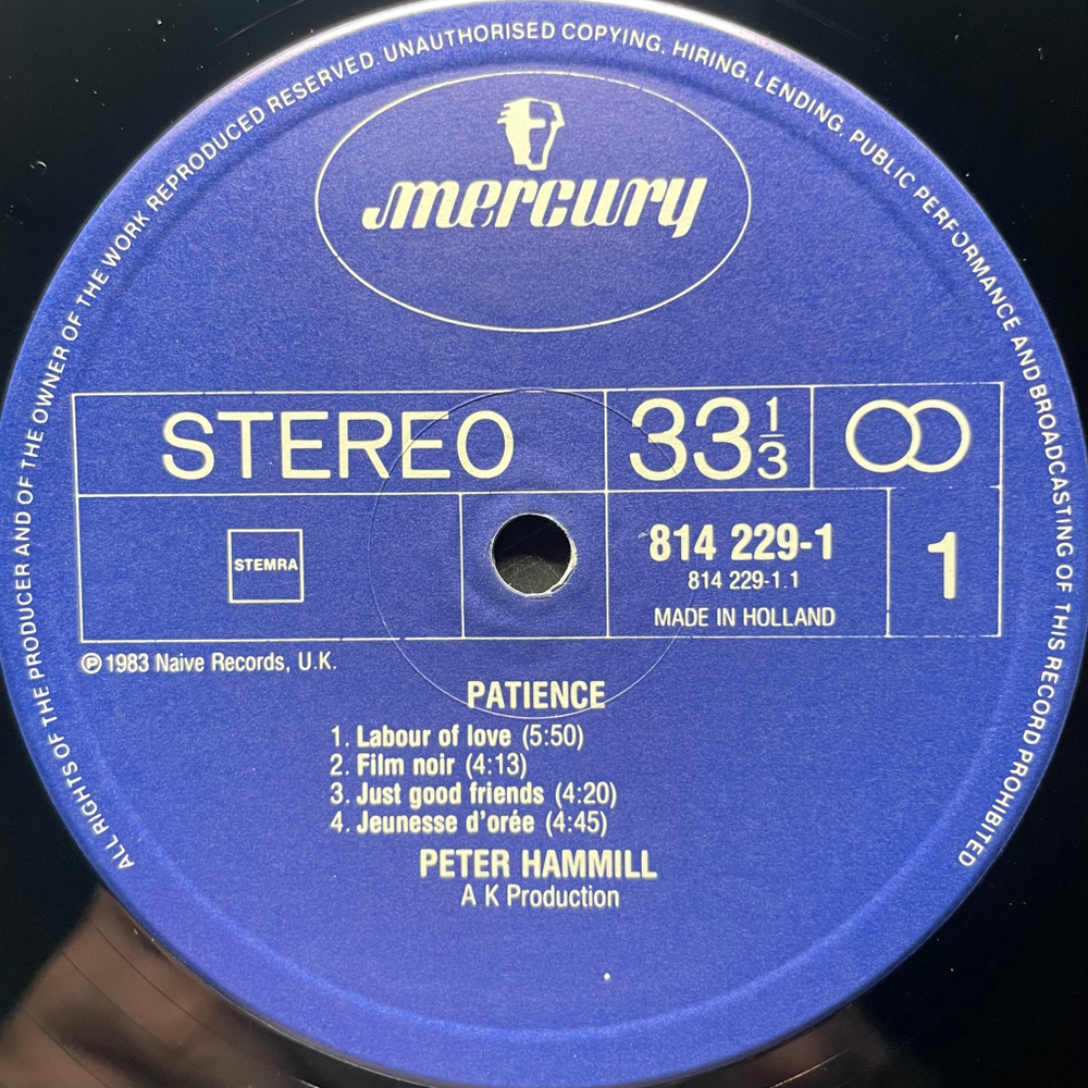 Peter Hammill ‎– Patience (Голландия 1983г.)
