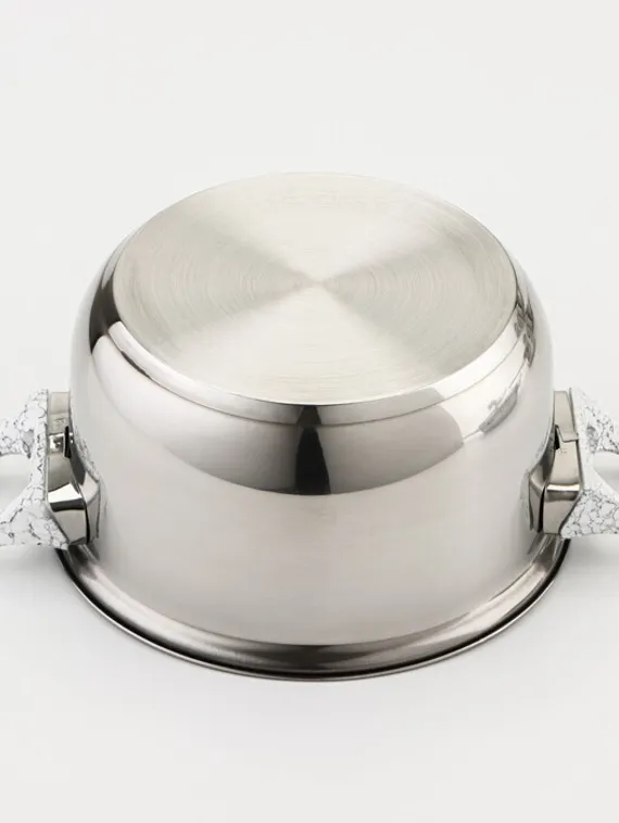 Набор Доляна «Марбл», 8 предметов: ковш 1,5 л, 2 кастрюли 2/3 л, сковорода d=24 см, 4 крышки, стенки 0,3 мм, дно 5 мм