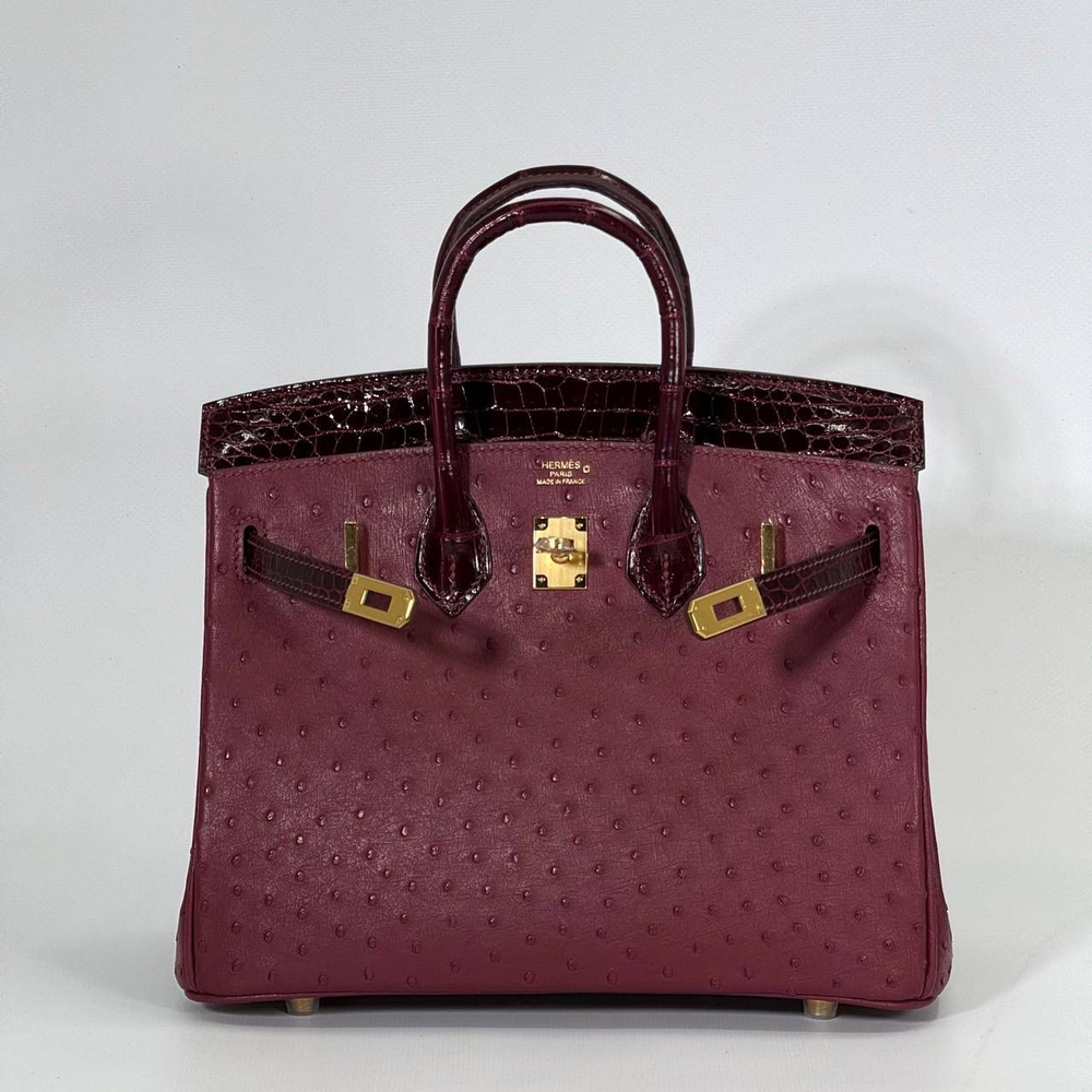 Сумка Hermes из кожи крокодила и страуса 25 см