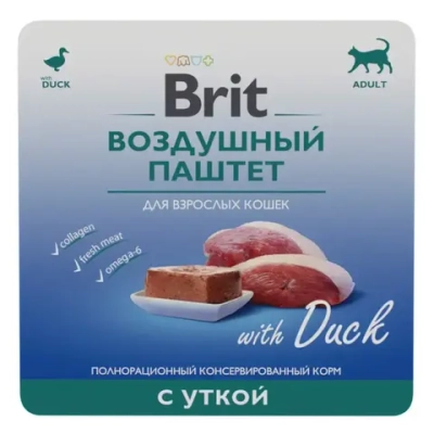 Brit premium, воздушный паштет для взрослых кошек, утка, 100г