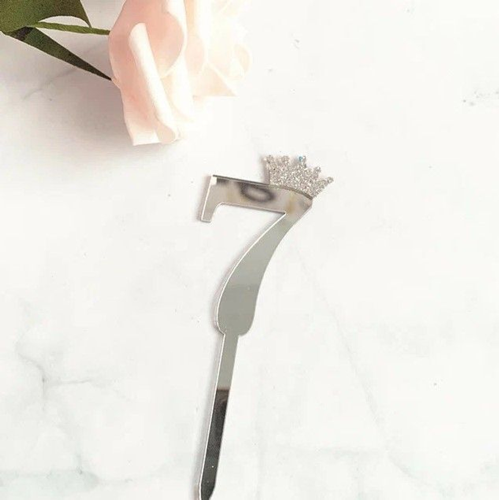 Топпер акриловый  «Цифра 7» (10,5 см, серебряный)