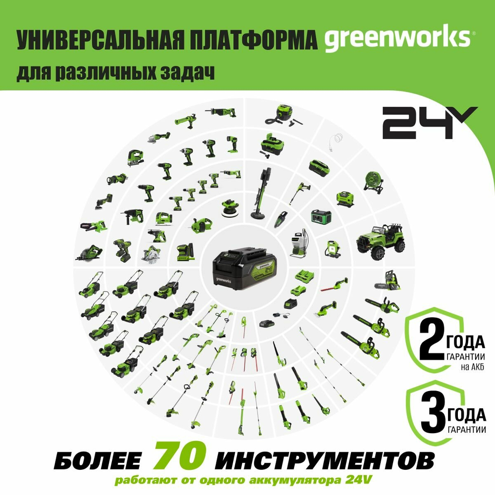 Дрель-шуруповерт уд. аккумуляторная GREENWORKS GD24DD60 24В,60Нм,13 мм,б/щ,без АКБ и ЗУ (3704107)