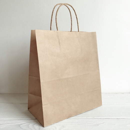 Крафт пакет 220 х 120 х 250 мм с крученными ручками, бурый, 70 гр/м2