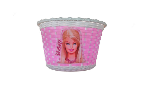 Корзина TRIX для детского велосипеда 12"-16", крепление на руль, 235х165х155мм, пластиковая, плетёная, бело-розовая