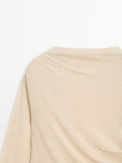Massimo Dutti Футболка из смесовой шерсти со сборкой, бежевый