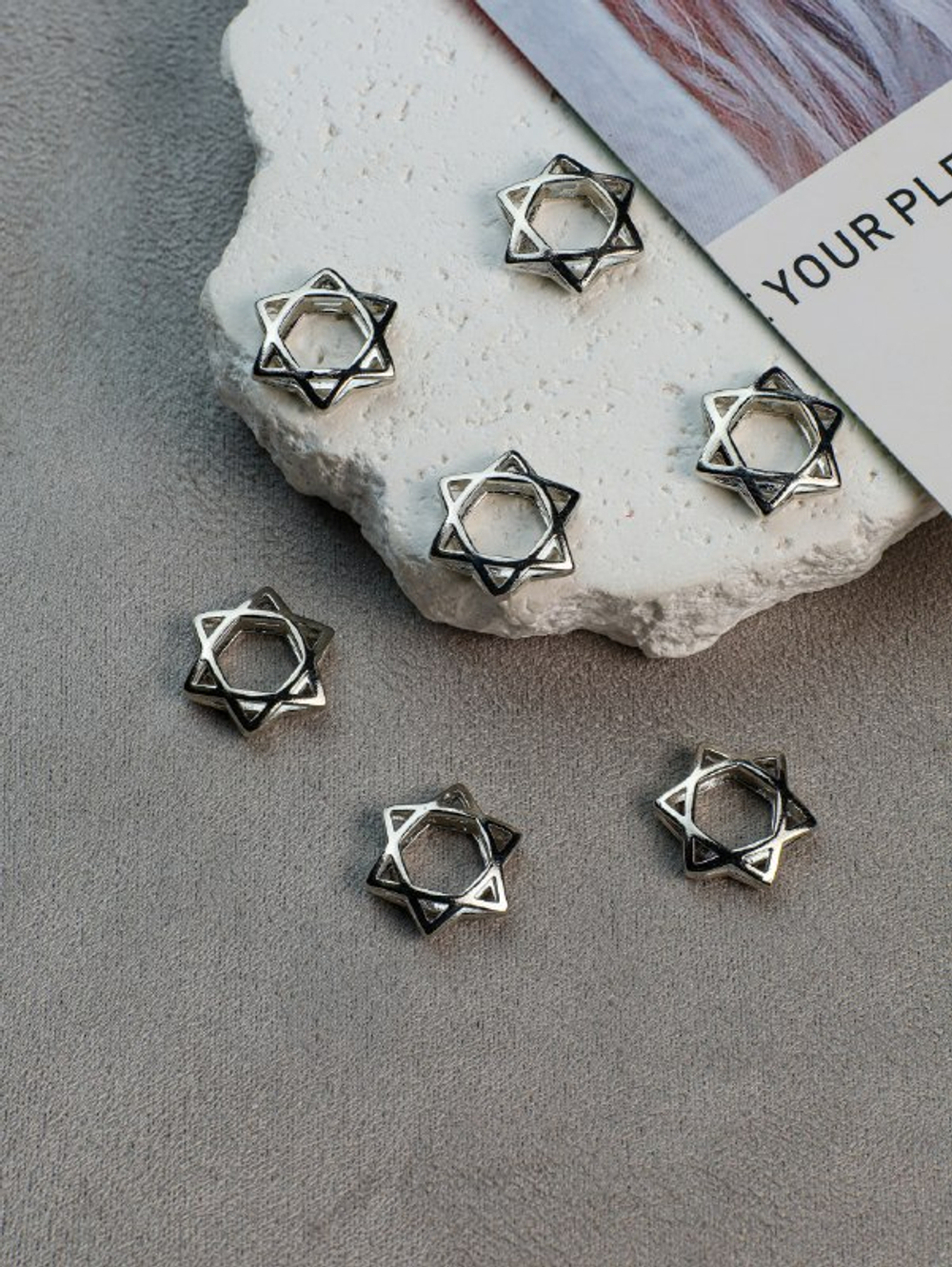 Бусина "Звезда Давида" 16 мм, родий, 2 штуки