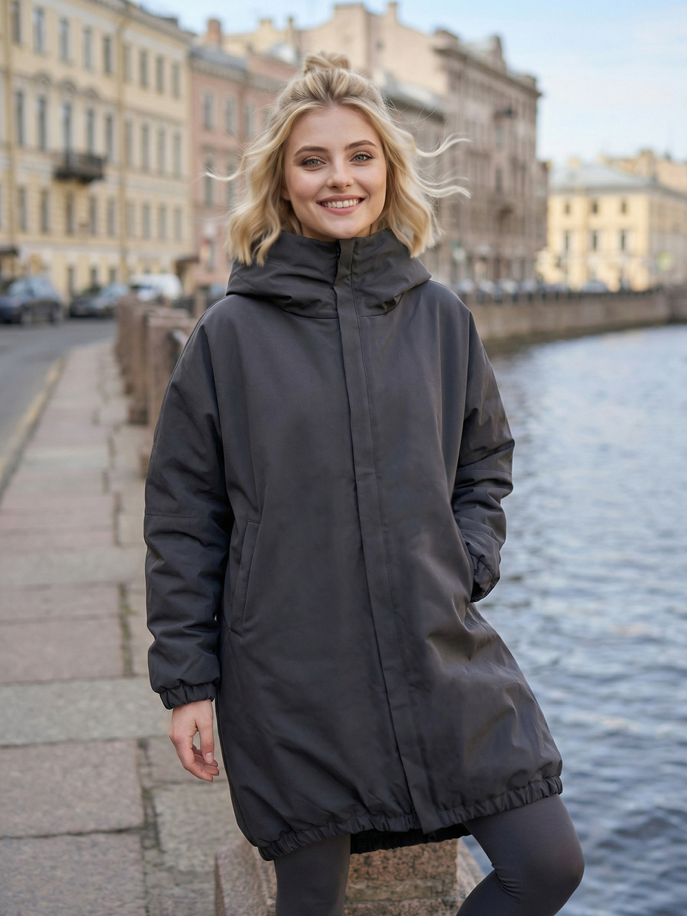 Утеплённая парка женская антрацит (мебрана)