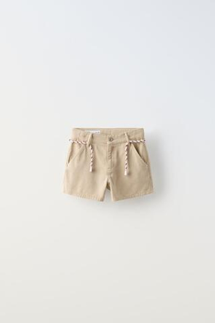 ZARA ШОРТЫ С КОНТРАСТНОЙ ДЕТАЛЬЮ, ЭКРЮ