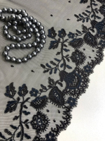 Тесьма сетка с вышивкой, черный/синий, люрекс серебро 22см