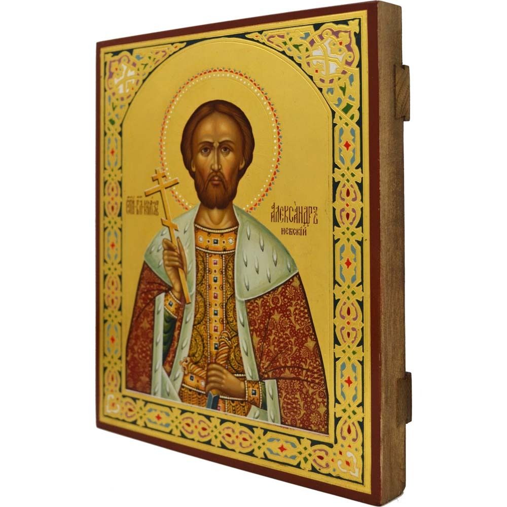 Александр Невский Святой князь. Рукописная икона на сусальном золоте.