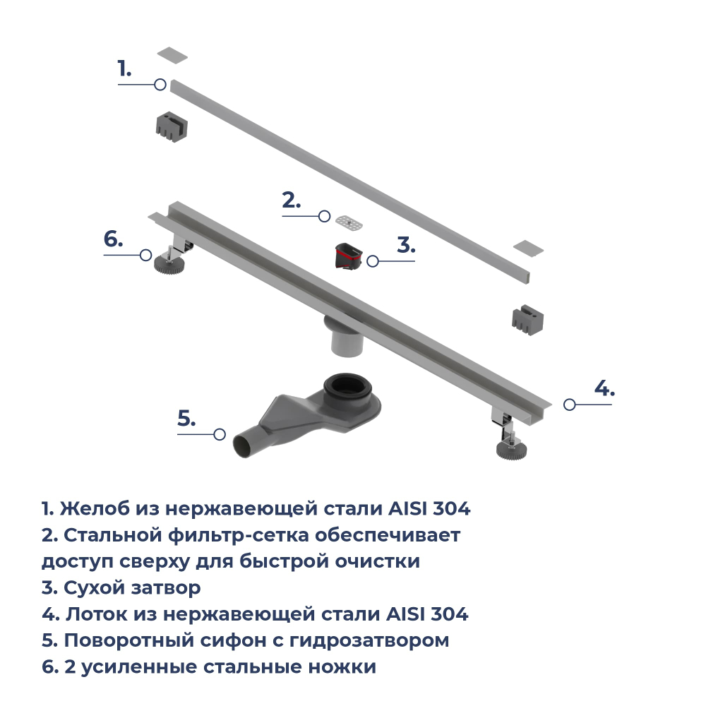 Душевой трап обрезной - SDR-50Gr - серый (1000)
