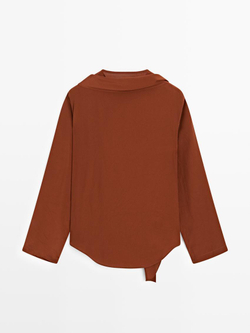 Massimo Dutti Блуза из струящейся ткани с завязками на горловине, терракотовый