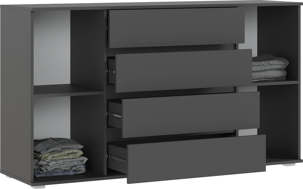 Комод для одежды с ящиками и полками Браш Мени Грин/Дуб Крафт 3 ящика, 160х45х90 см