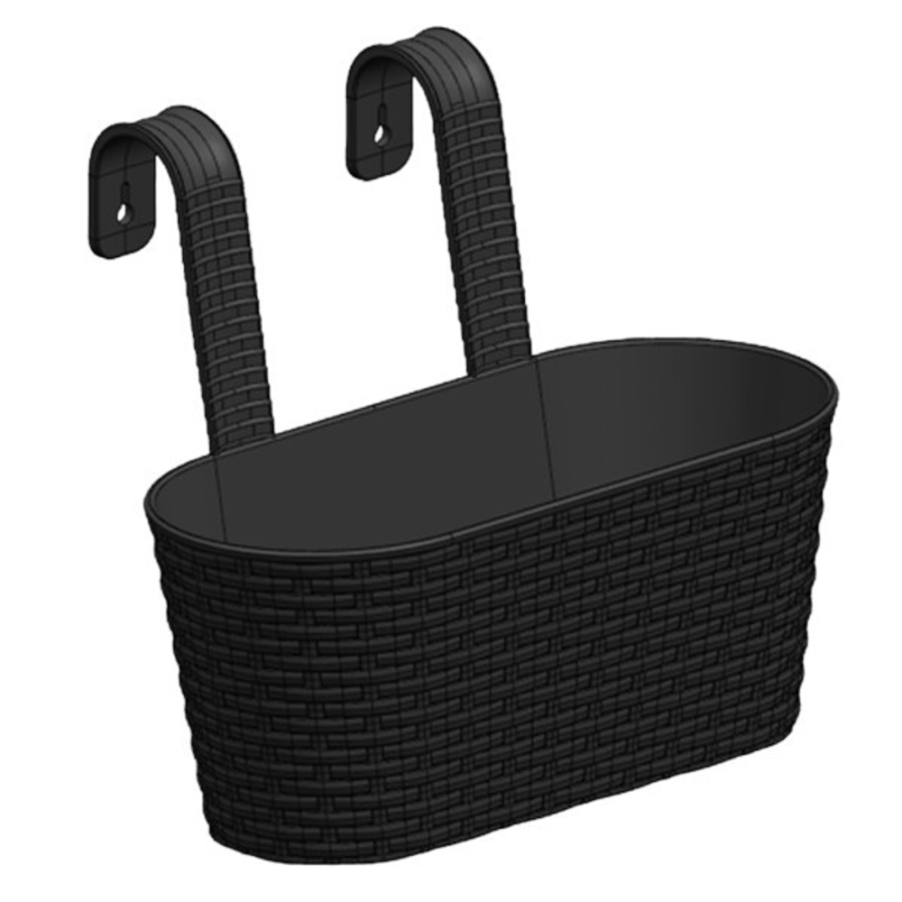 Кашпо "Ведро декоративное РАТТАН" большое овальное настенное с крючками для подвеса, цвет антрацит