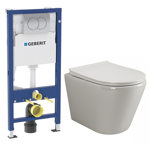 Комплект подвесной безободковый унитаз Ceramica Nova HighLight Rimless CN1804 с Ультра-тонким сиденьем SoftClose + инсталляция Geberit Delta 458.149.21.1 с кнопкой, хром глянцевый