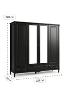 Шкаф 233х68х220, Джоли, распашной, 4 двери, с ящиками для одежды, из массива березы, черный, Makosa