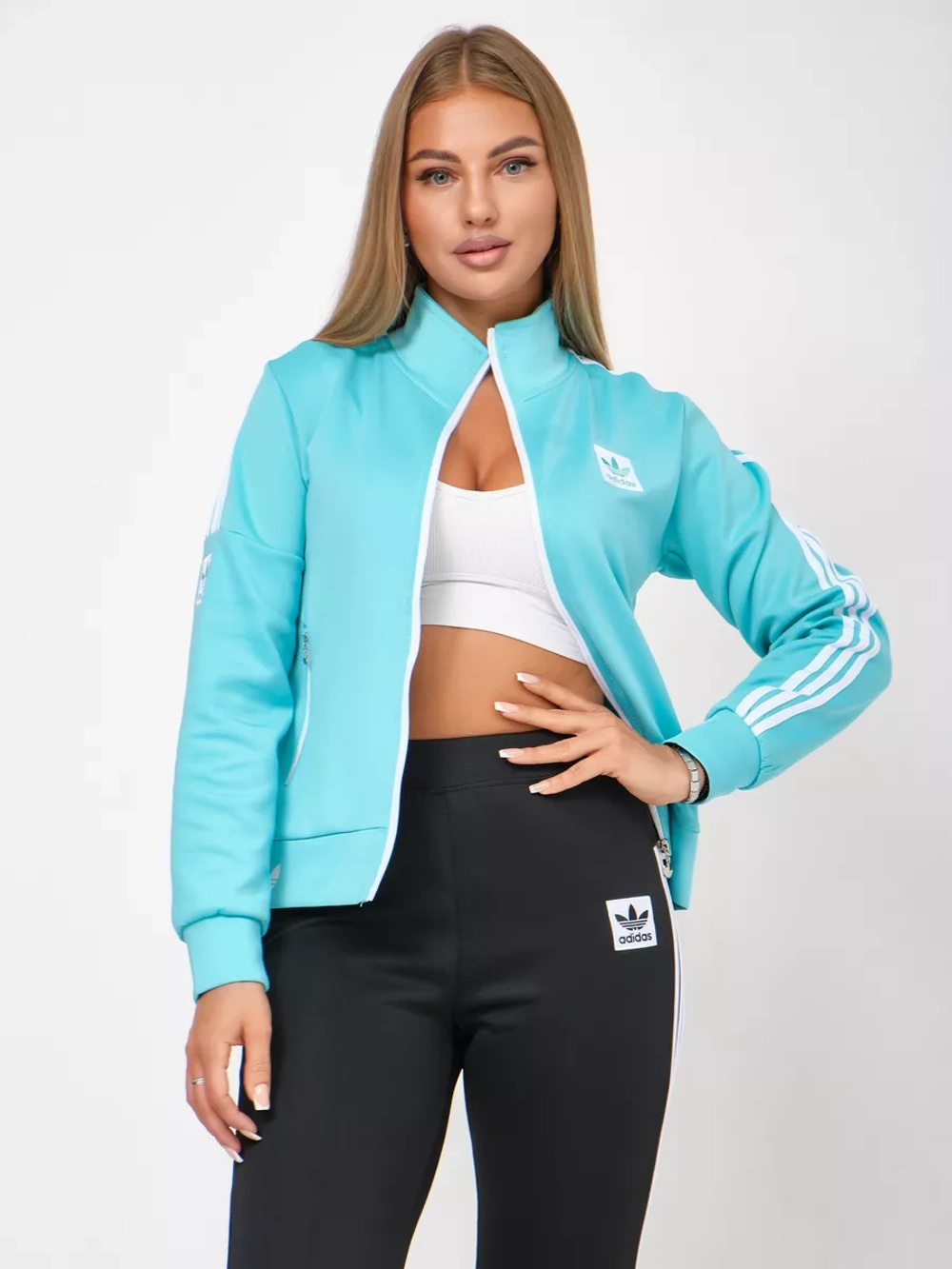 костюм спортивный на молнии Adidas с брюками и толстовка