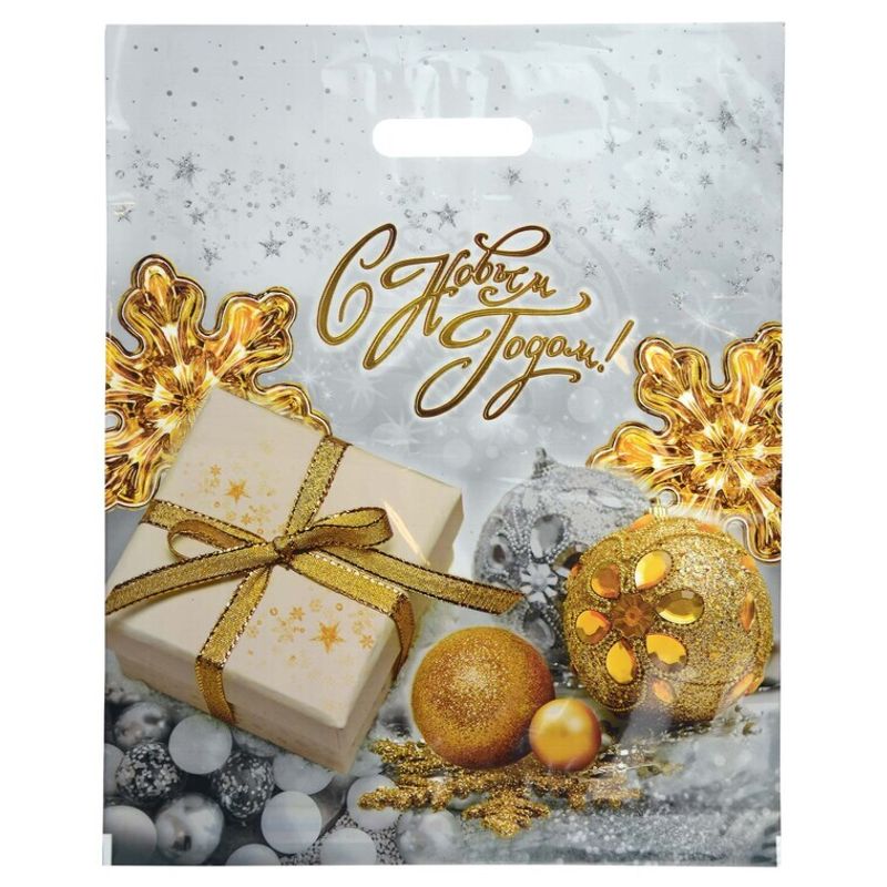 Пакет новогодний прорубная ручка Россия 38*47 см 60 мкм ПВД Праздничный час  1 шт 500 шт/кор