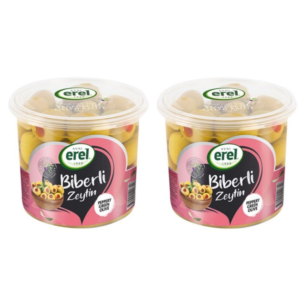 Оливки Erel Biberli XL фаршированные перцем 370 г x 2 шт