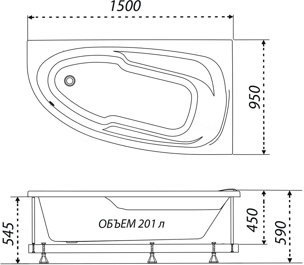 Ванна акриловая Мадрид 150*95см угловая ЛЕВАЯ ВА-150-ТМУЛ