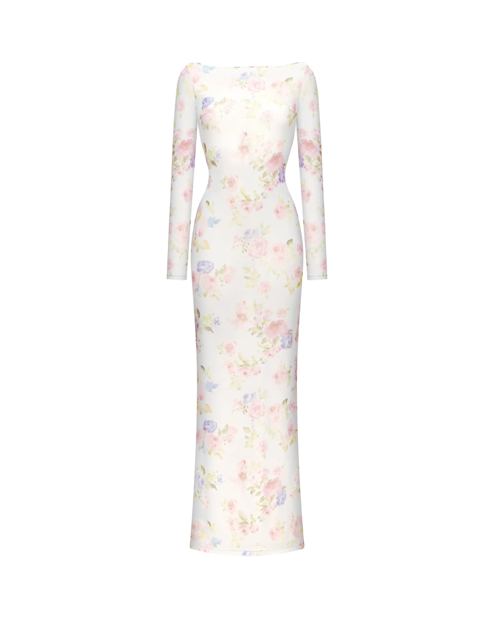 Моне макси (Monet maxi), платье макси из молочной сетки с цветочным принтом