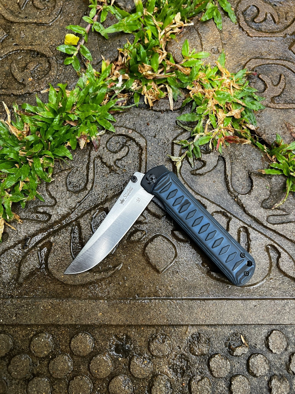 Складной нож Whisper AUS-10Co StoneWash Blue, на подшипнике