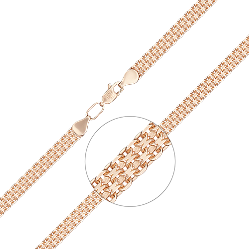 Браслет из красного золота с алмазной гранью (плетение «Бисмарк тройной якорь»)