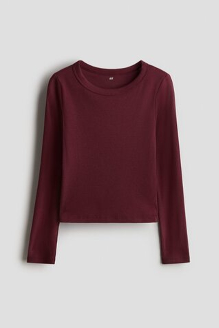 H&M Лонгслив из хлопка в рубчик, малиновый