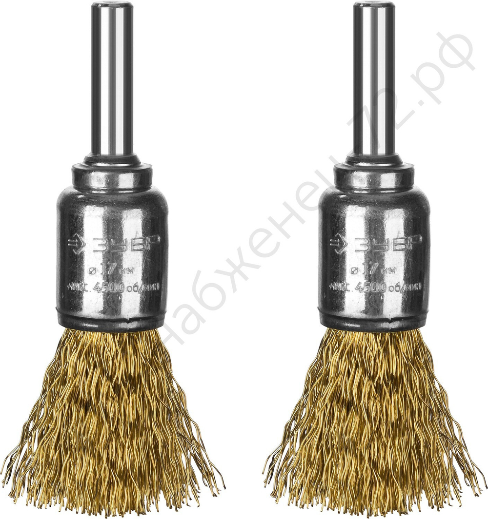 ЗУБР 2 шт., 17 мм, витая латунированная стальная проволока, 0.3 мм,Щетка кистевая Набор щеток-крацовок кистевых, Профессионал (35225-17-H2)