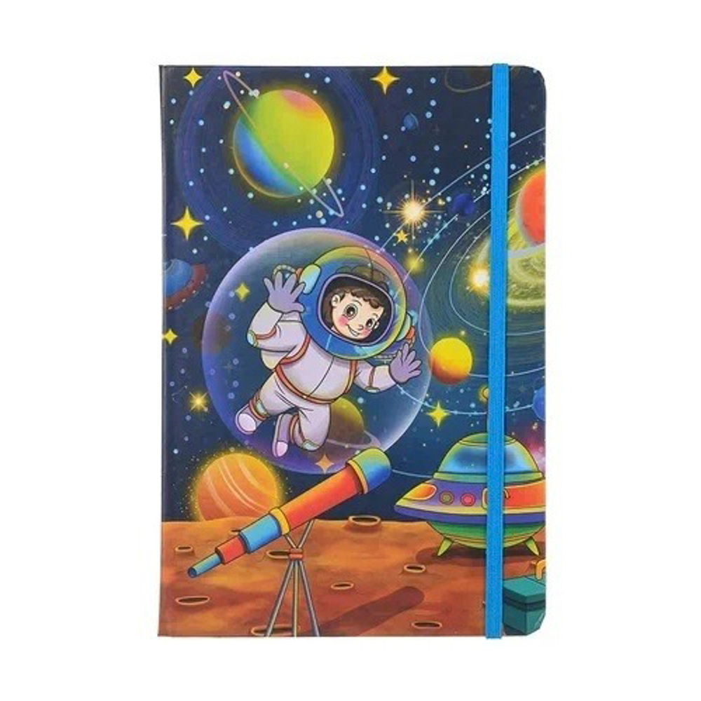 Блокнот детский Basir на резинке, формат А5, серия "Космос", переплет 7БЦ, 21*14 см, 80 листов, ассорти