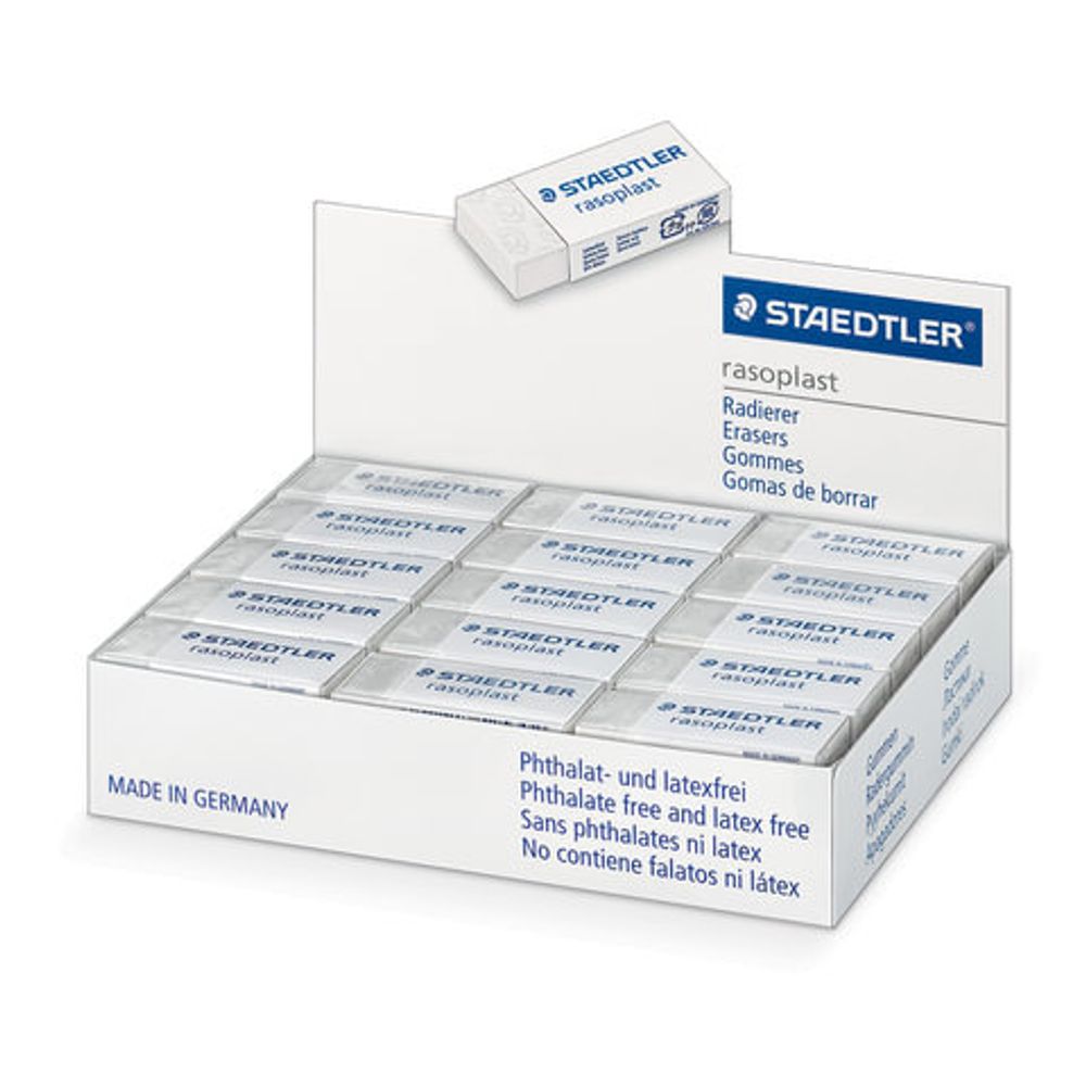 Ластик STAEDTLER (Германия) "Rasoplast", 43х19х13 мм, белый, прямоугольный, картонный держатель, 526 B45