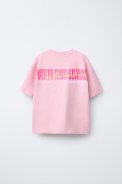 ZARA ФУТБОЛКА С ПРИНТОМ «ГОРОД», РОЗОВЫЙ