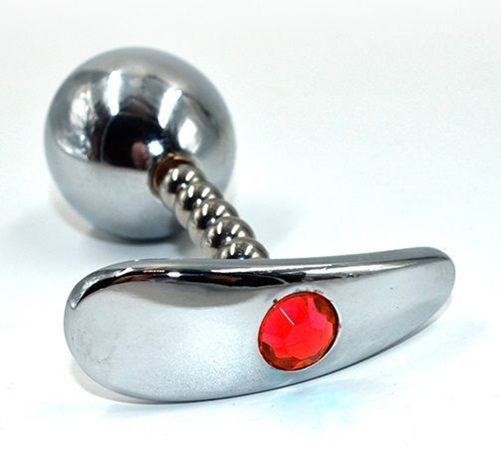 Серебристая анальная пробка для ношения с красным кристаллом - 10,2 см. (Цвет: серебристый)